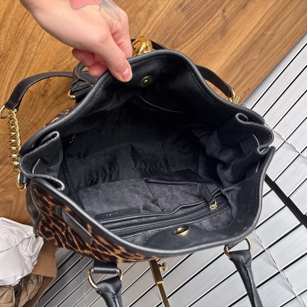 Michael Kors Hamilton Limited Edition Large Leopard Print Hair Calf Tote Black